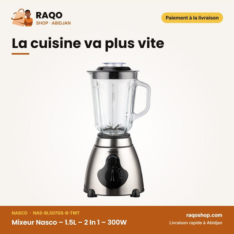 Mixeur Nasco – 1.5L – 2 In 1 – 300W | NAS-BL507GS-B-TMT - RAQO