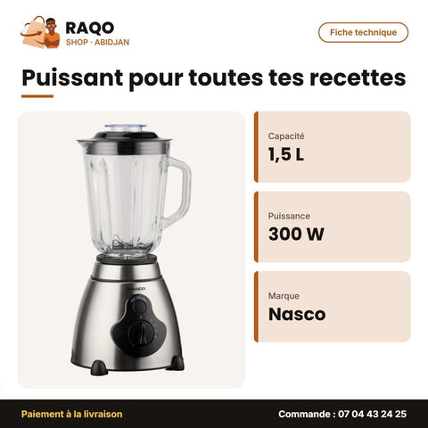 Mixeur Nasco – 1.5L – 2 In 1 – 300W | NAS-BL507GS-B-TMT - RAQO