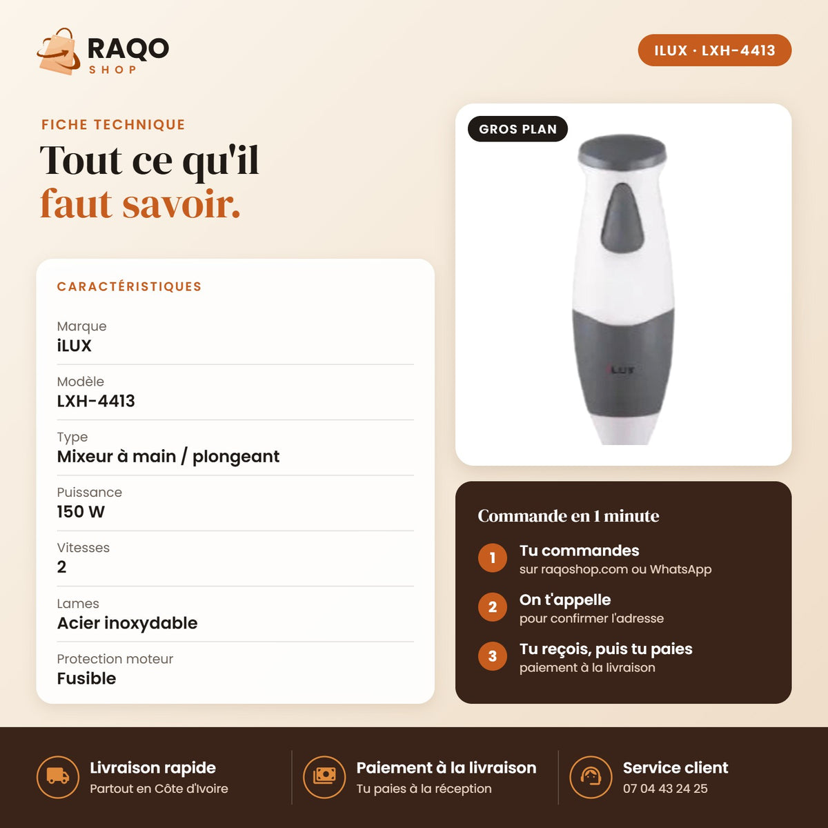 Mixeur Plongeant iLUX – 150 W - RAQO (fiche technique)