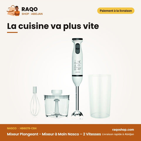 Mixeur Plongeant - Mixeur à Main Nasco – 2 Vitesses – 500ML Hachoir – Fouet | HB6079-CB4 - RAQO