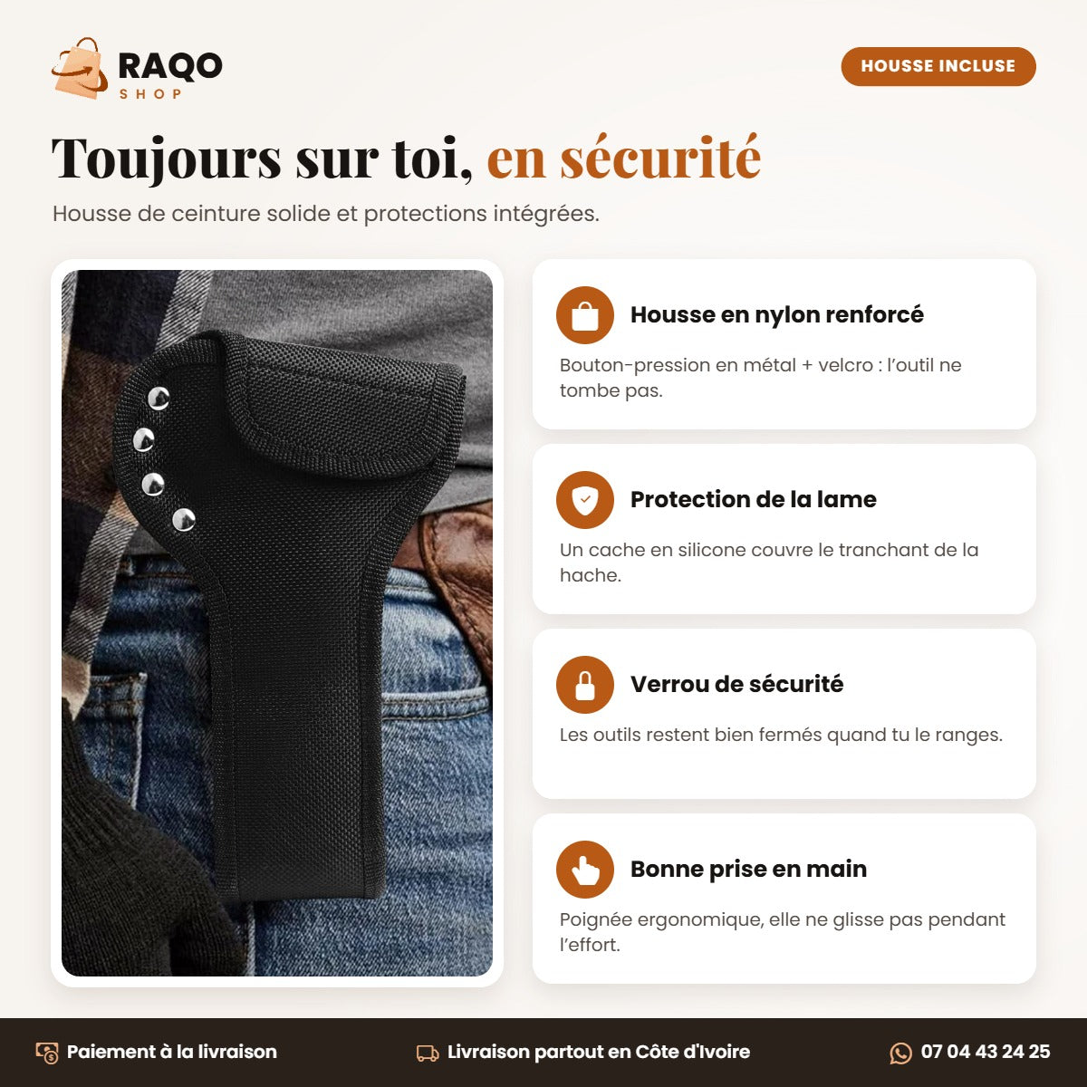 Multi-outil avec housse de ceinture en nylon et protection de lame en silicone