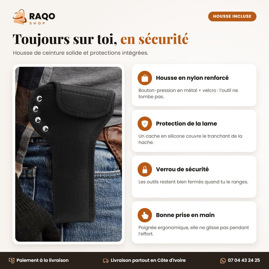 Multi-outil avec housse de ceinture en nylon et protection de lame en silicone