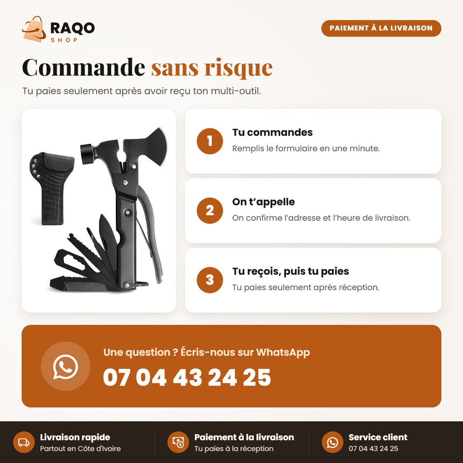 Commander le multi-outil RAQO avec paiement à la livraison en Côte d'Ivoire – WhatsApp 07 04 43 24 25