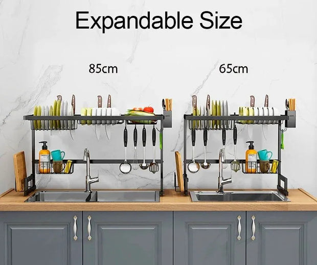 Égouttoir à vaisselle extensible 65–80 cm en acier inoxydable