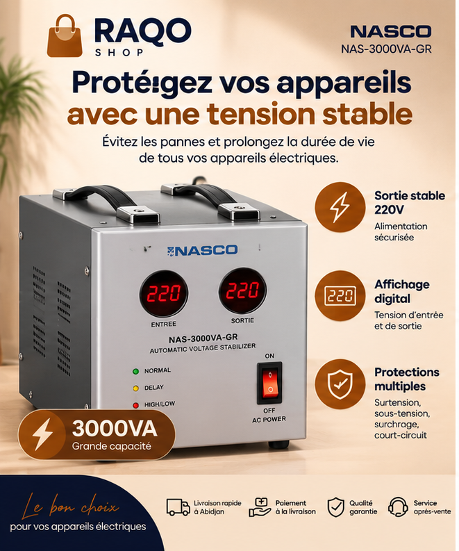 Stabilisateur Nasco NAS-3000VA-GR - RAQO Shop