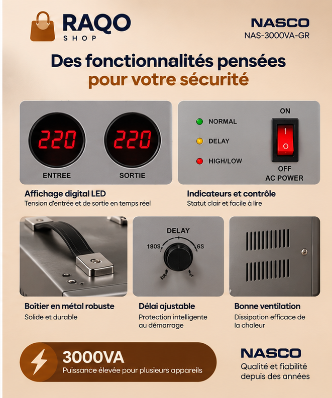 Stabilisateur Nasco NAS-3000VA-GR - RAQO Shop