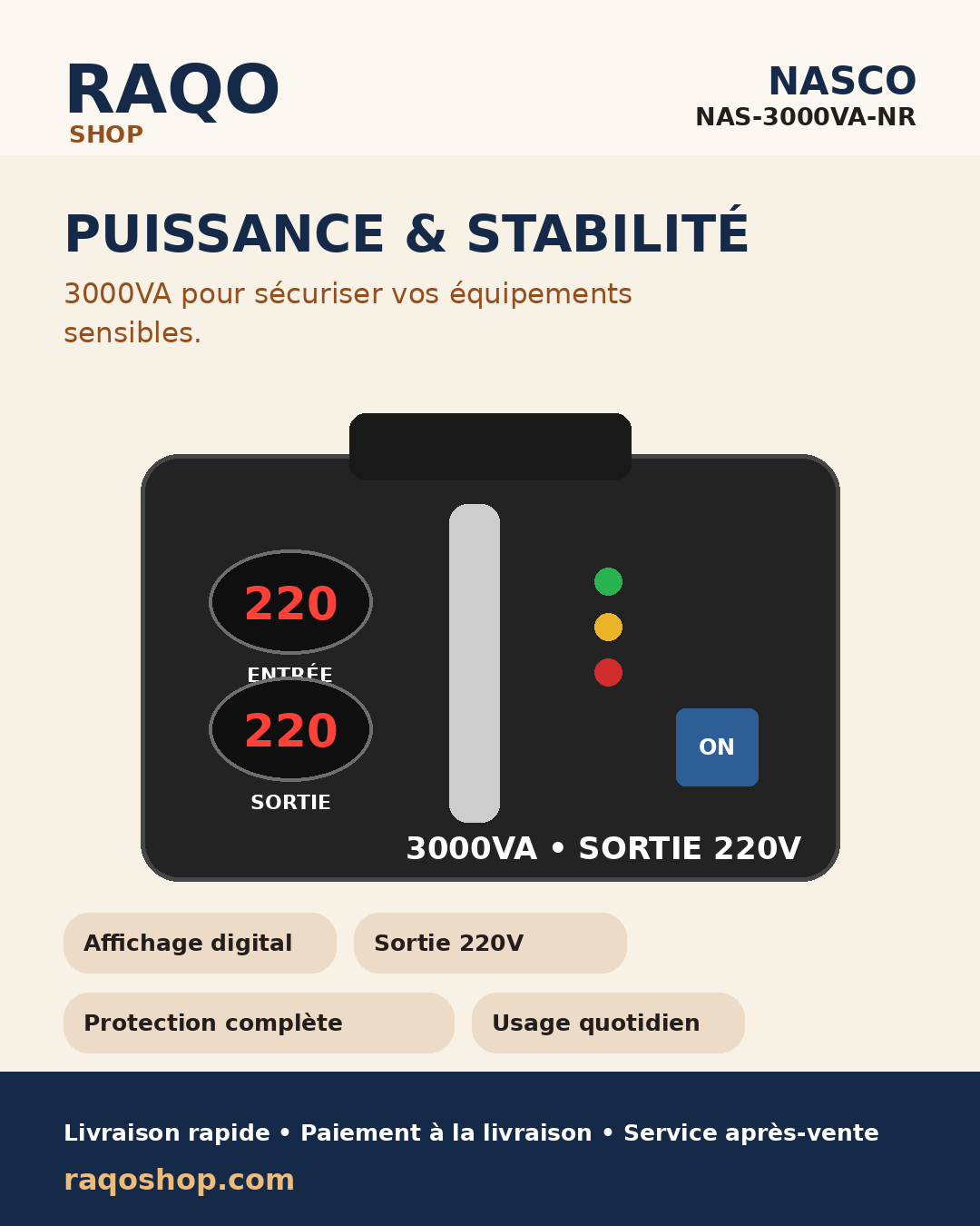 Stabilisateur Nasco NAS-3000VA-NR - RAQO Shop