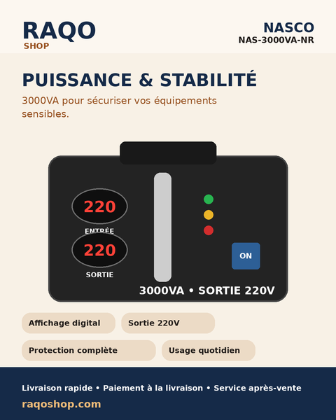Stabilisateur Nasco NAS-3000VA-NR - RAQO Shop