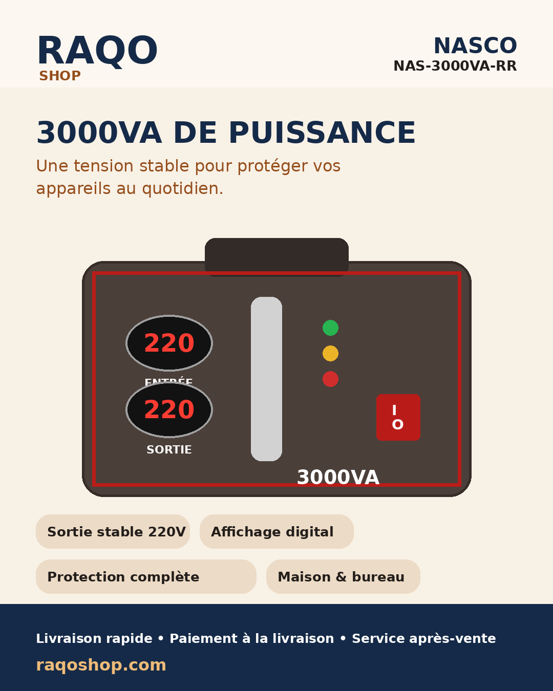 Stabilisateur Nasco NAS-3000VA-RR - RAQO Shop