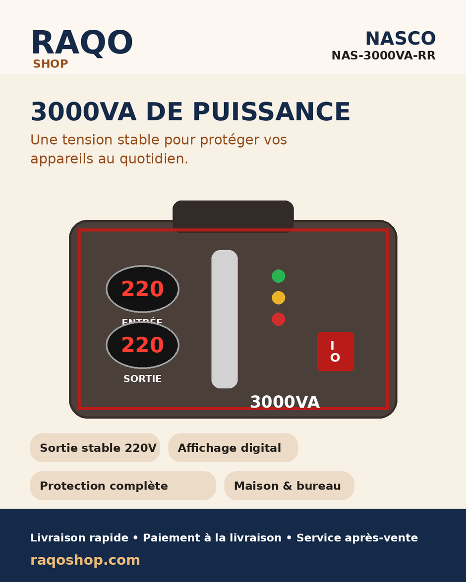 Stabilisateur Nasco NAS-3000VA-RR - RAQO Shop