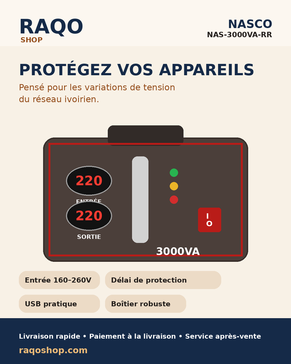 Stabilisateur Nasco NAS-3000VA-RR - RAQO Shop