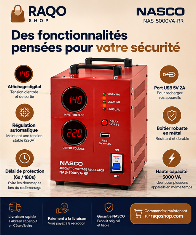 Stabilisateur Nasco NAS-5000VA-RR - RAQO Shop