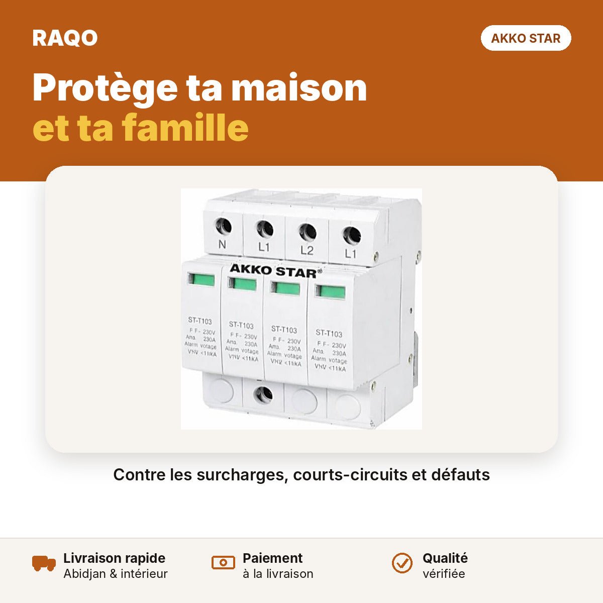 Parafoudre 4P 40kA 385V type HLS1-C | Akko Star - RAQO