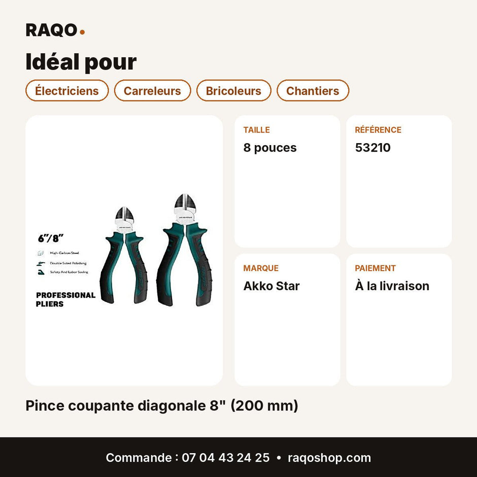Pince coupante diagonale 8" (200 mm) | Akko Star - RAQO