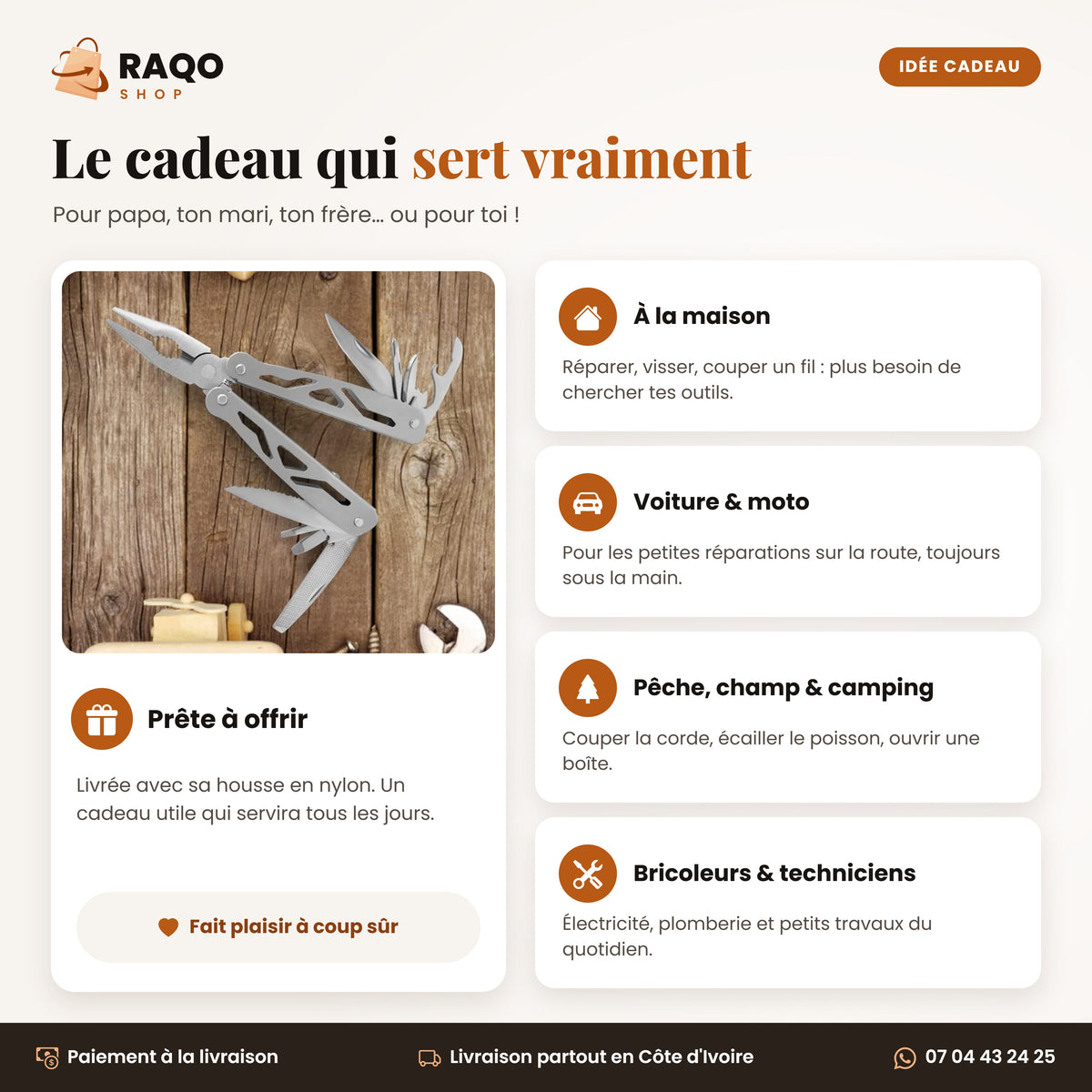 Idée cadeau homme : pince multifonction pour la maison, la voiture, la pêche et le bricolage en Côte d'Ivoire
