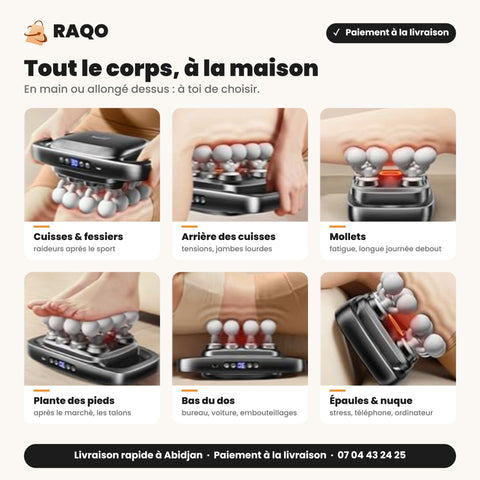 Pistolet de Massage 16 Têtes – Double Poignée – 30 Niveaux – Chaleur Infrarouge | FG-16 - RAQO