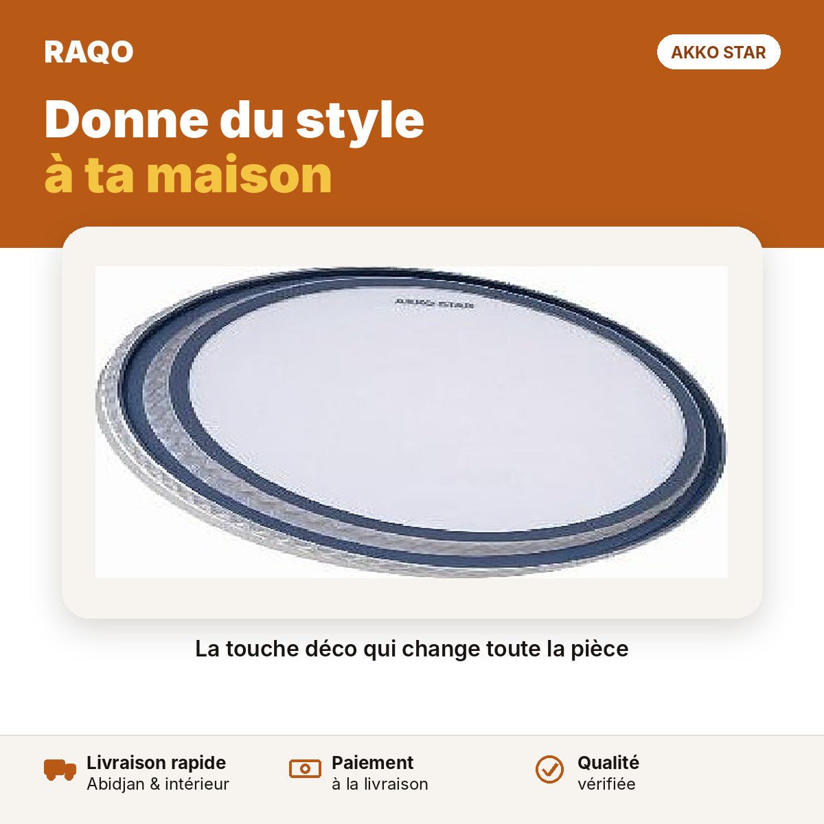 Plafonnier LED 82W 3 couleurs – double anneau bleu nuit | Akko Star - RAQO
