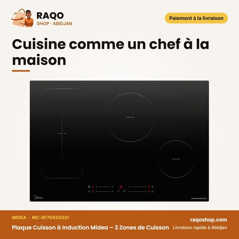 Plaque Cuisson à Induction Midea – 3 Zones de Cuisson – Noir – Tactile | MC-8F7042G331 - RAQO