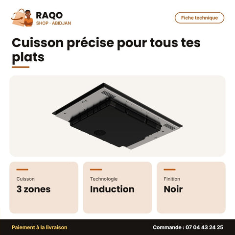 Plaque Cuisson à Induction Midea – 3 Zones de Cuisson – Noir – Tactile | MC-8F7042G331 - RAQO