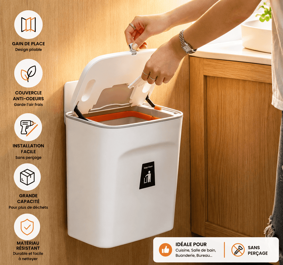 Poubelle murale pliable avec couvercle pour cuisine - RAQO