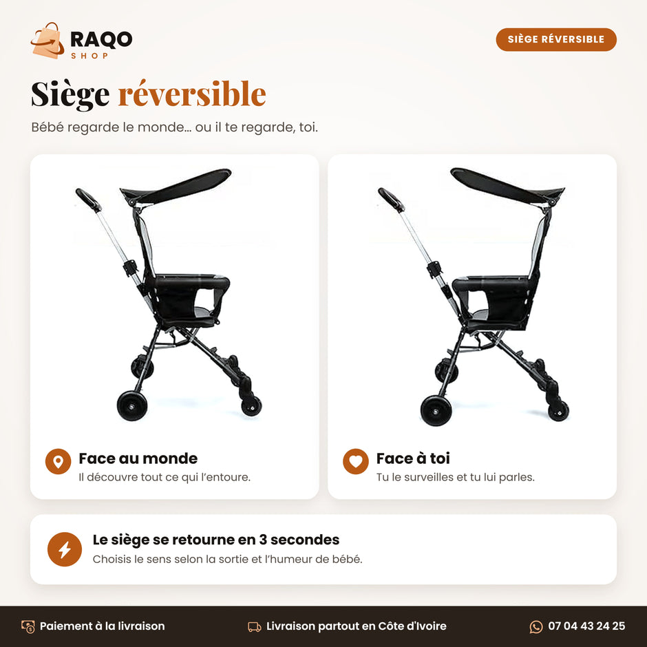 Poussette à siège réversible : face au monde ou face à maman