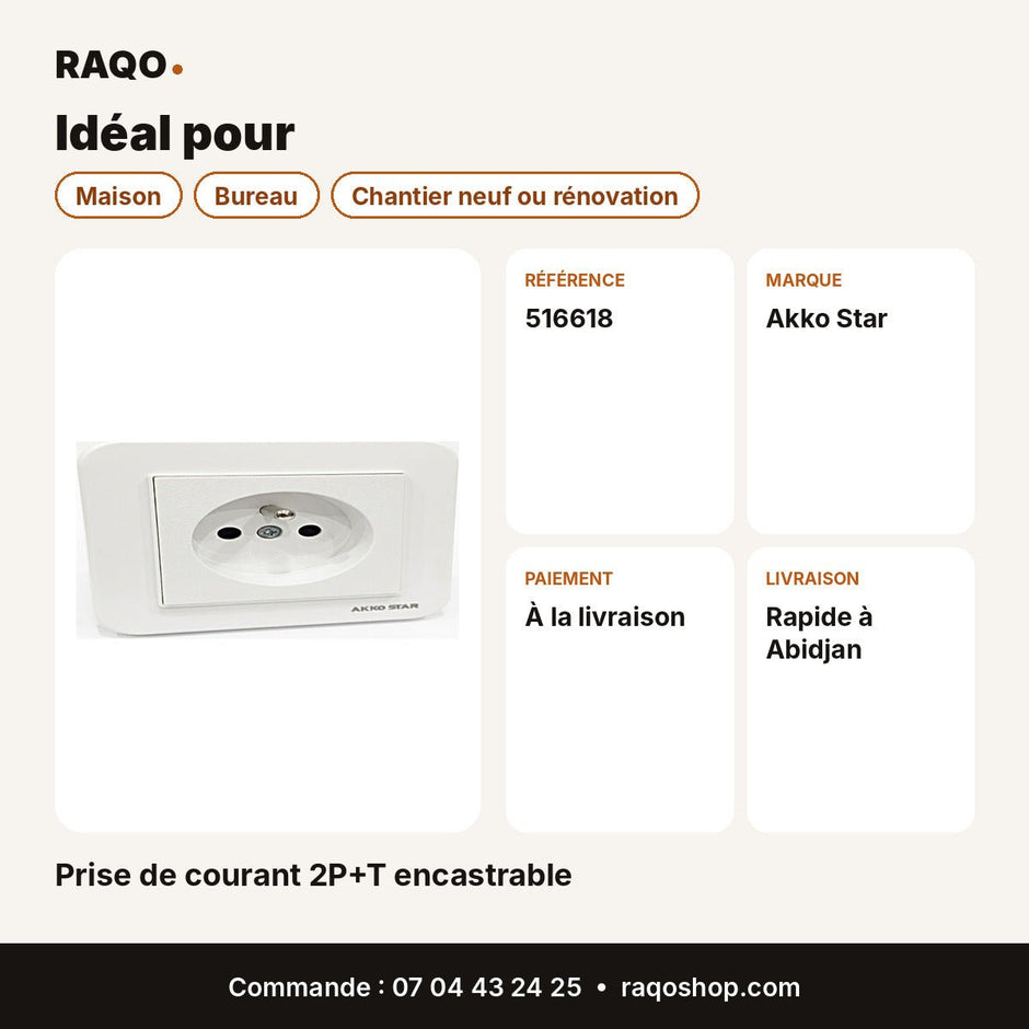 Prise de courant 2P+T encastrable | Akko Star - RAQO