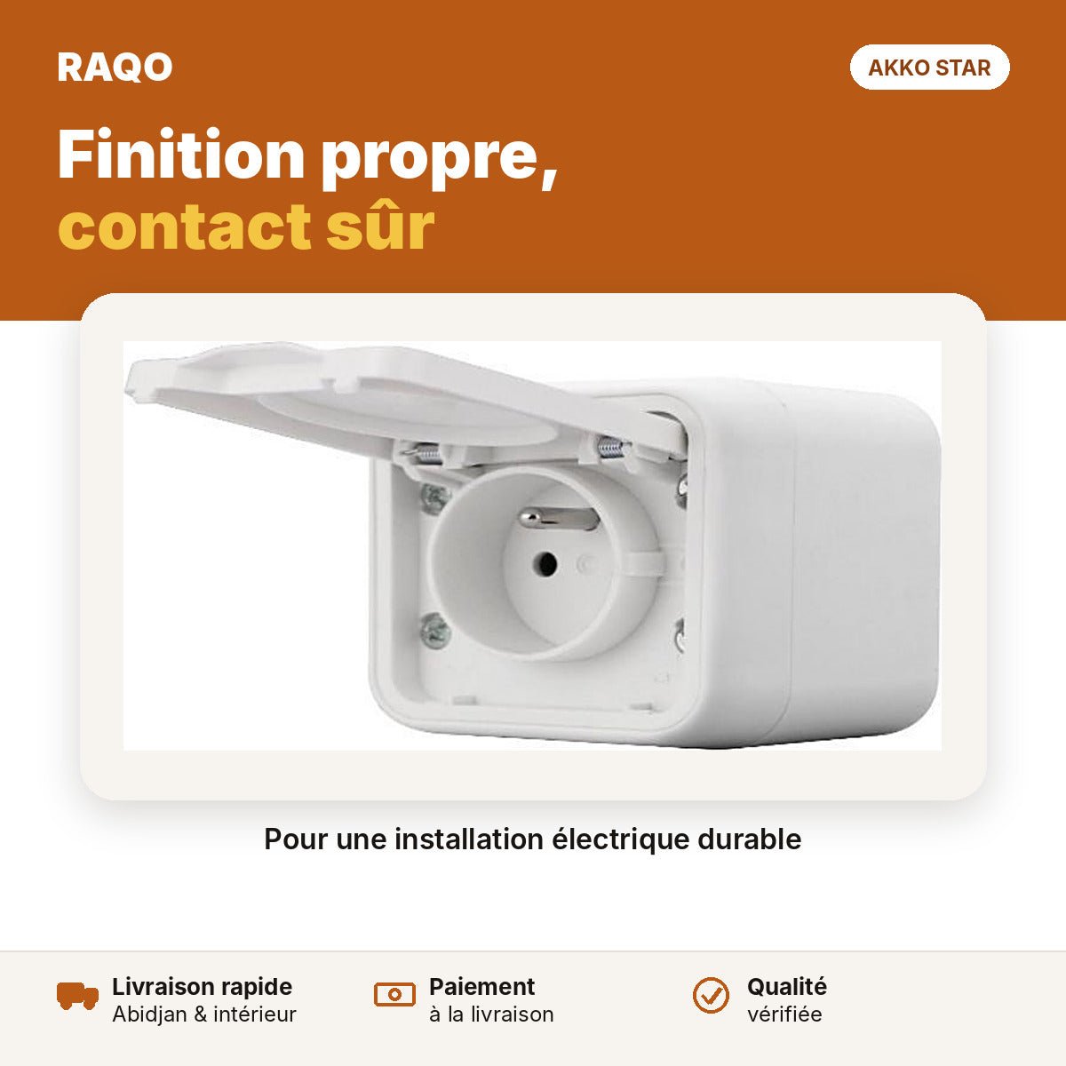 Prise de courant 2P+T étanche en saillie avec clapet | Akko Star - RAQO