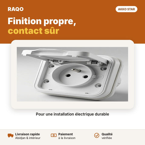 Prise de courant 2P+T étanche encastrable avec clapet | Akko Star - RAQO