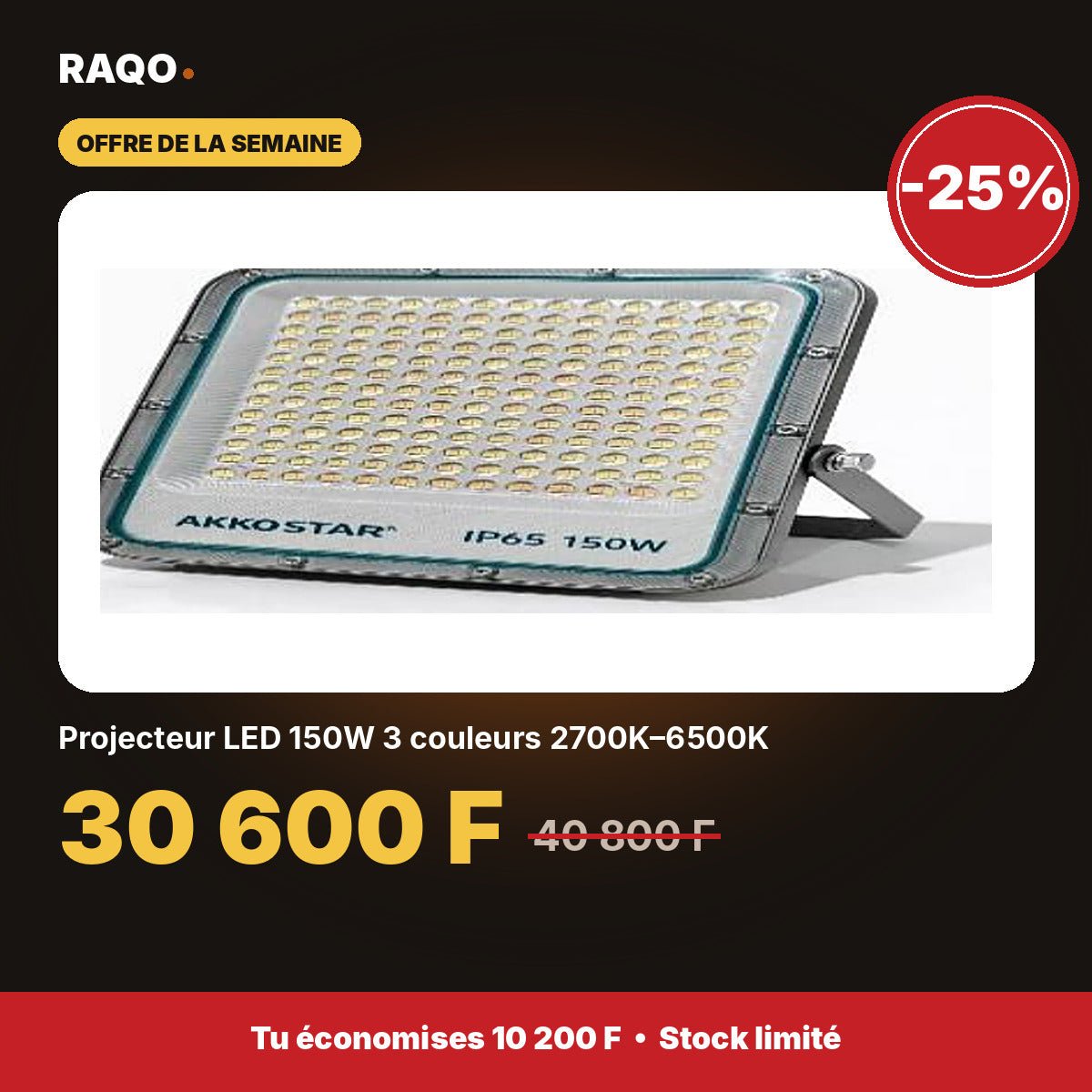 Projecteur LED 150W 3 couleurs 2700K–6500K | Akko Star - RAQO