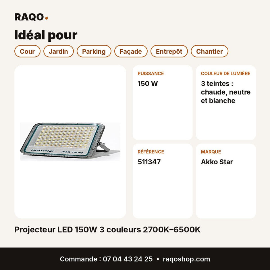 Projecteur LED 150W 3 couleurs 2700K–6500K | Akko Star - RAQO