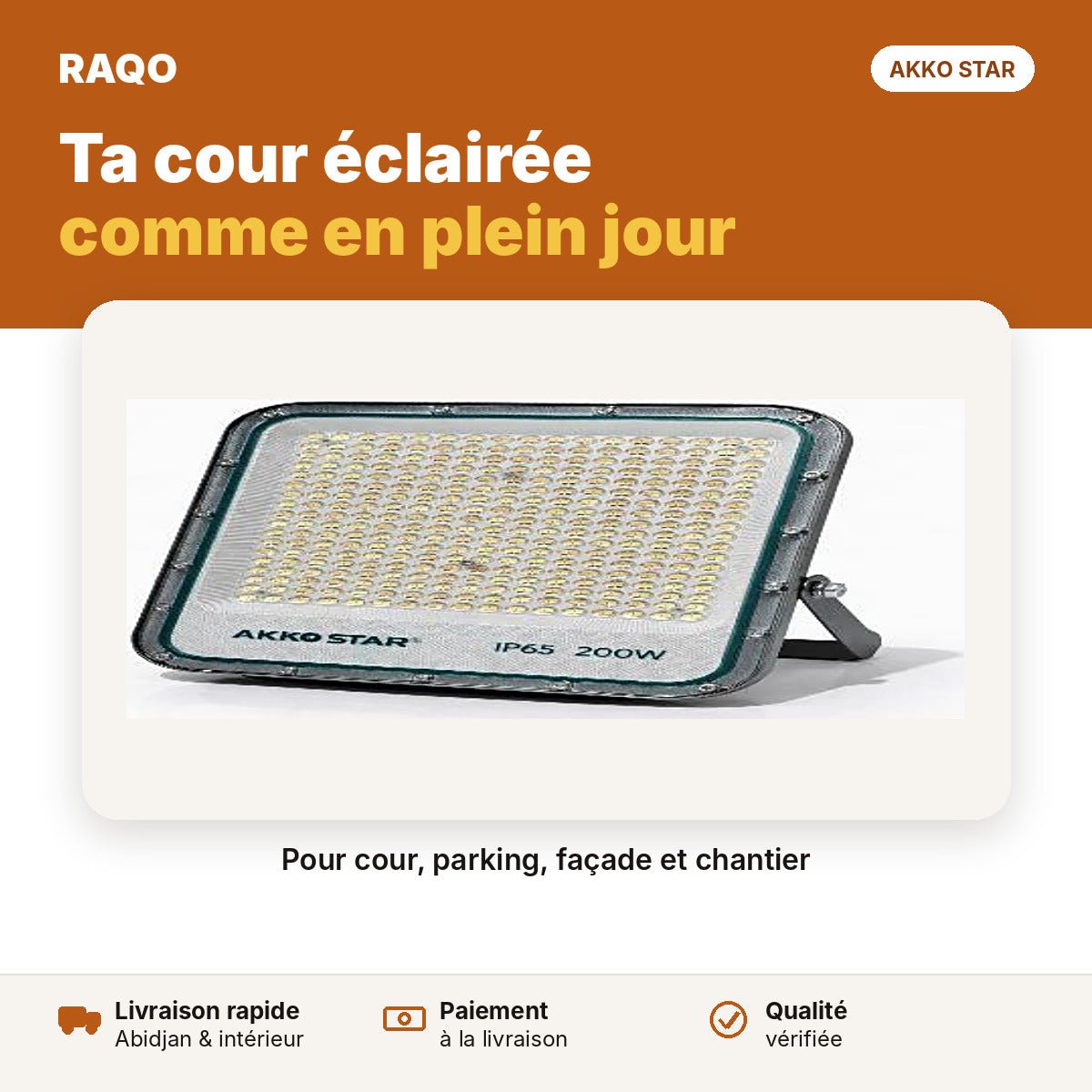 Projecteur LED 200W 3 couleurs 2700K–6500K | Akko Star - RAQO