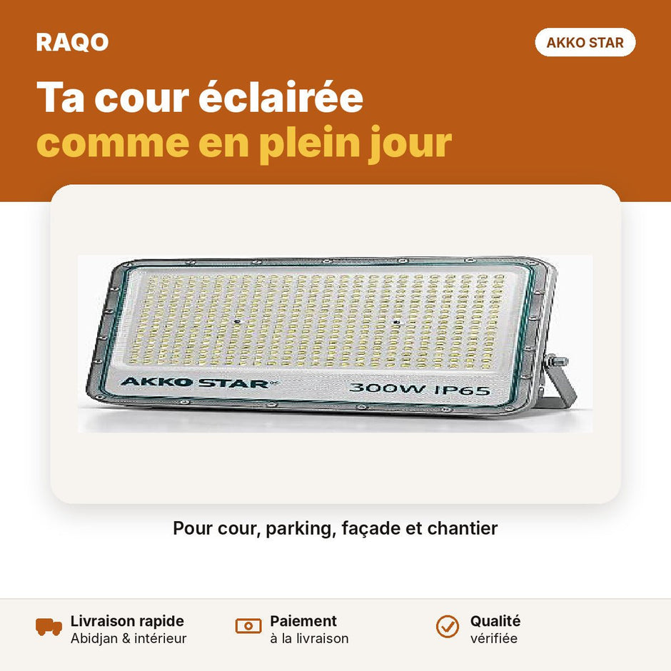 Projecteur LED 300W IP65 série Pro – lumière blanche 6500K | Akko Star - RAQO