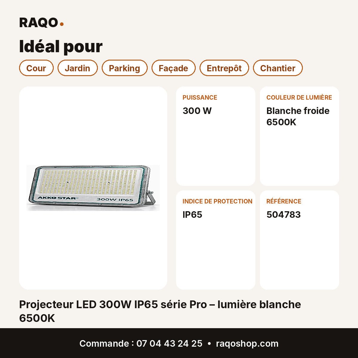Projecteur LED 300W IP65 série Pro – lumière blanche 6500K | Akko Star - RAQO