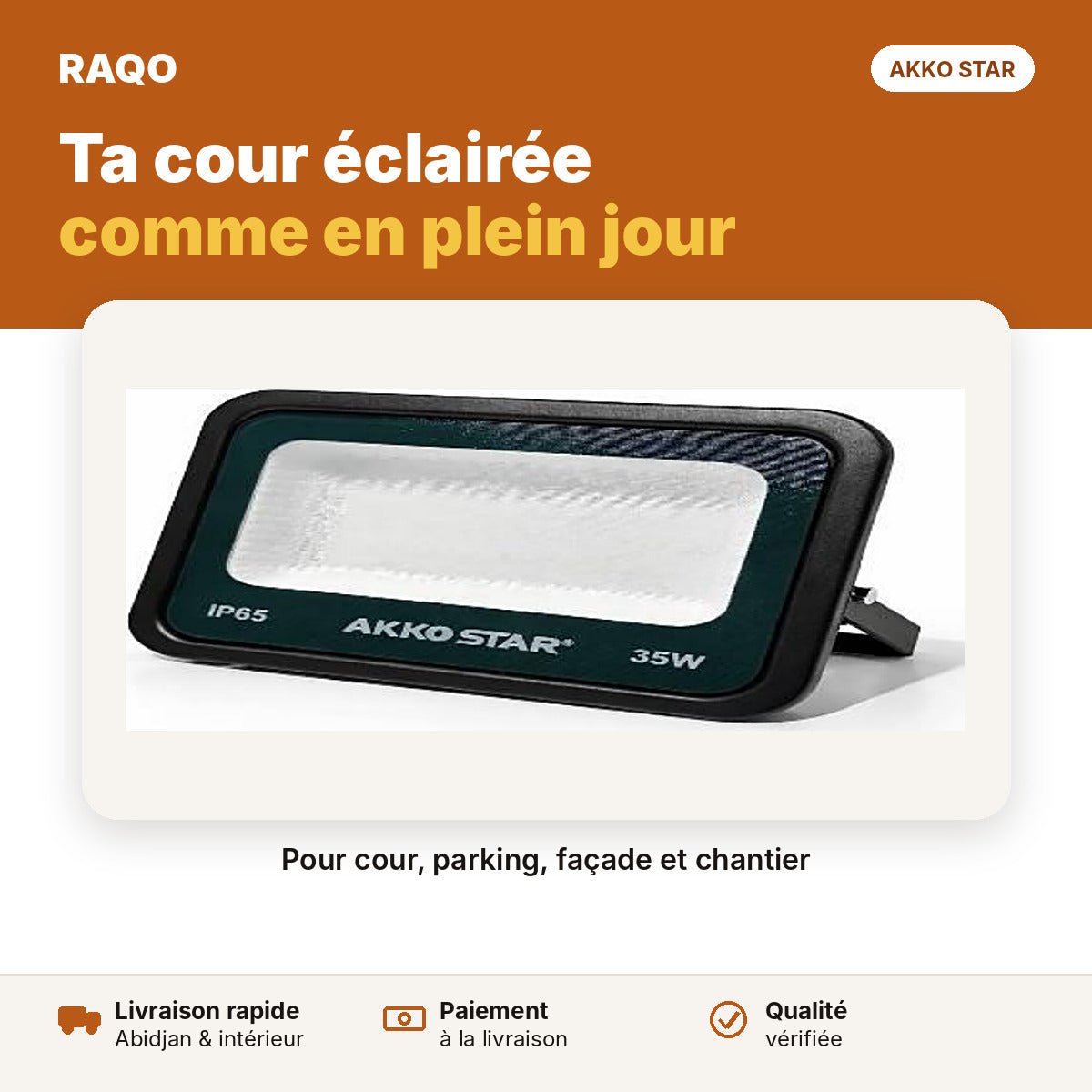 Projecteur LED 35W IP65 – lumière blanche 6500K | Akko Star - RAQO