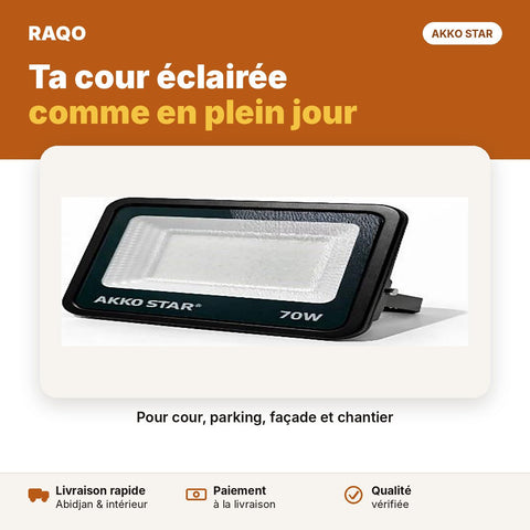 Projecteur LED 70W IP65 – lumière blanche 6500K | Akko Star - RAQO