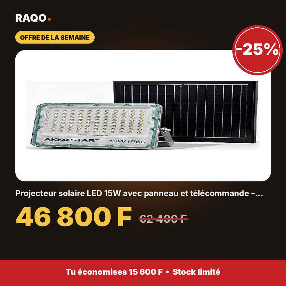 Projecteur solaire LED 15W avec panneau et télécommande – 6500K | Akko Star - RAQO
