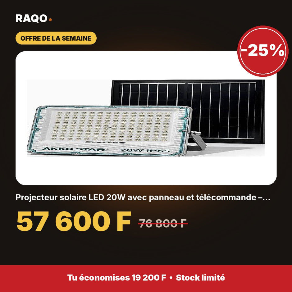 Projecteur solaire LED 20W avec panneau et télécommande – 6500K | Akko Star - RAQO