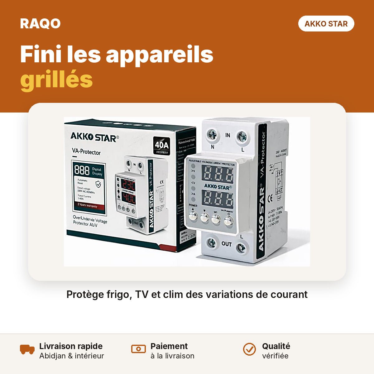 Protecteur de tension réglable 63A sur rail DIN | Akko Star - RAQO