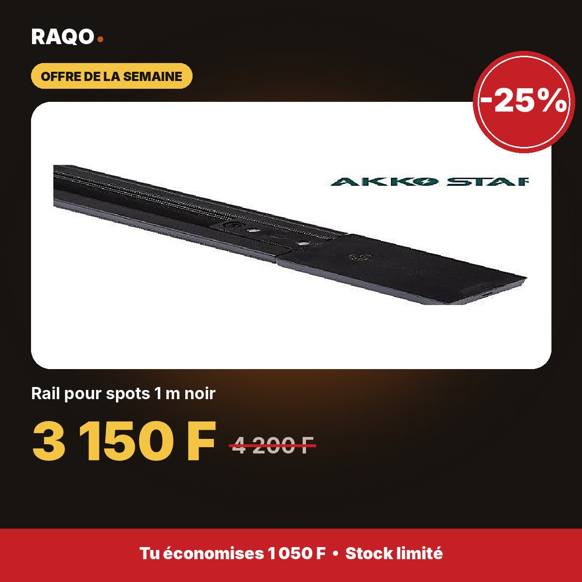 Rail pour spots 1 m noir | Akko Star - RAQO