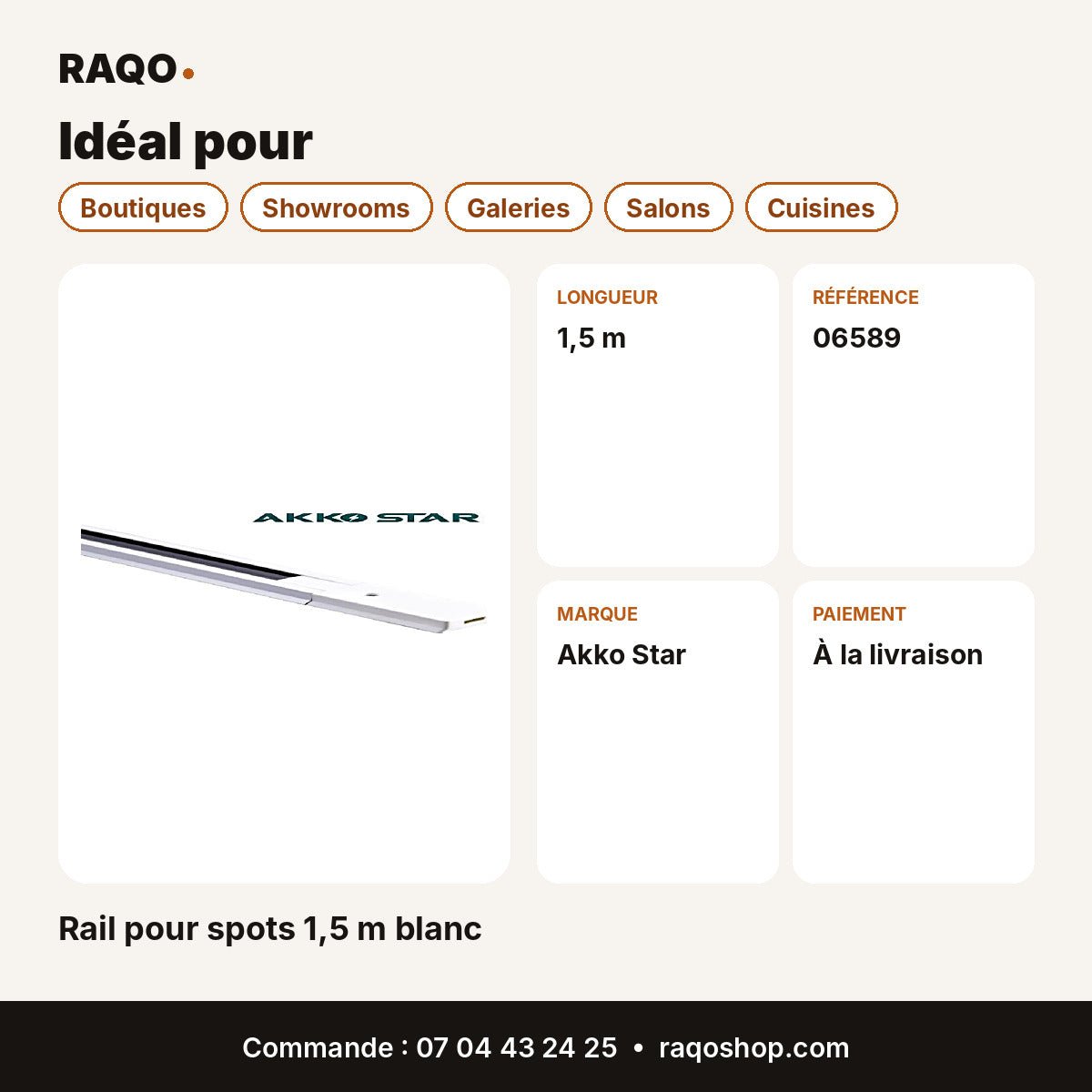 Rail pour spots 1,5 m blanc | Akko Star - RAQO