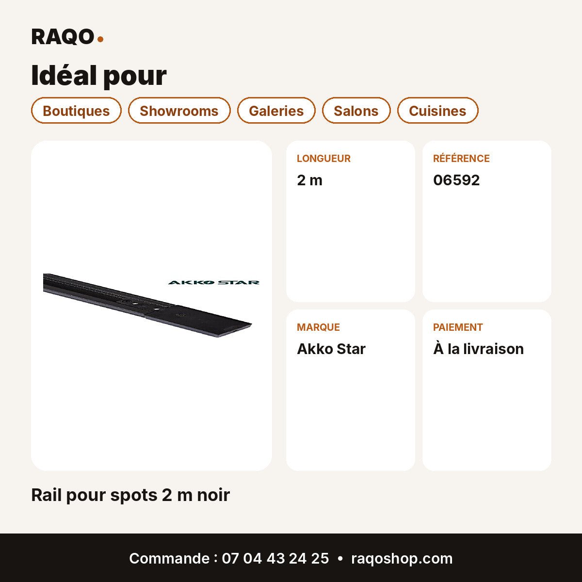 Rail pour spots 2 m noir | Akko Star - RAQO