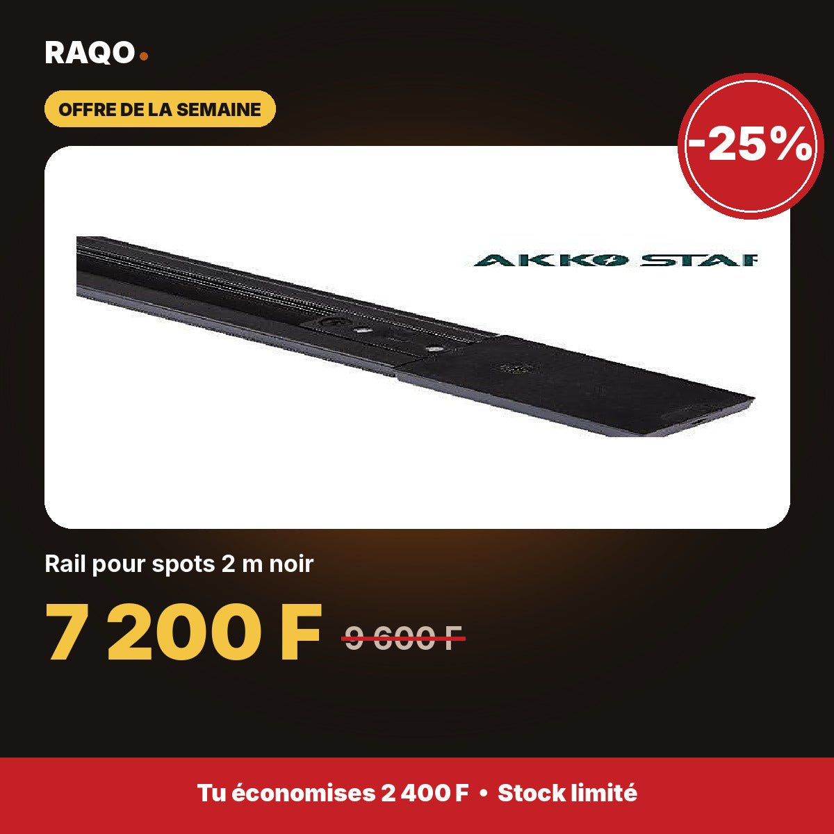 Rail pour spots 2 m noir | Akko Star - RAQO