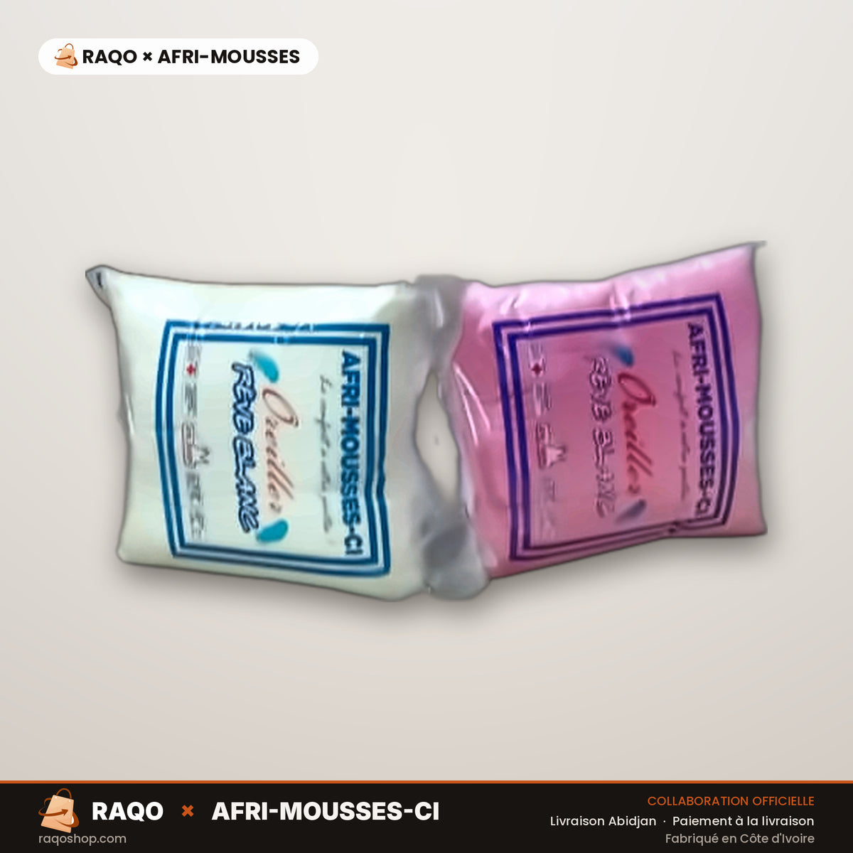 Balle d'Oreillers Rêve Blanc (Lot Gros) – RAQO × Afri-Mousses – vue principale – RAQO Abidjan