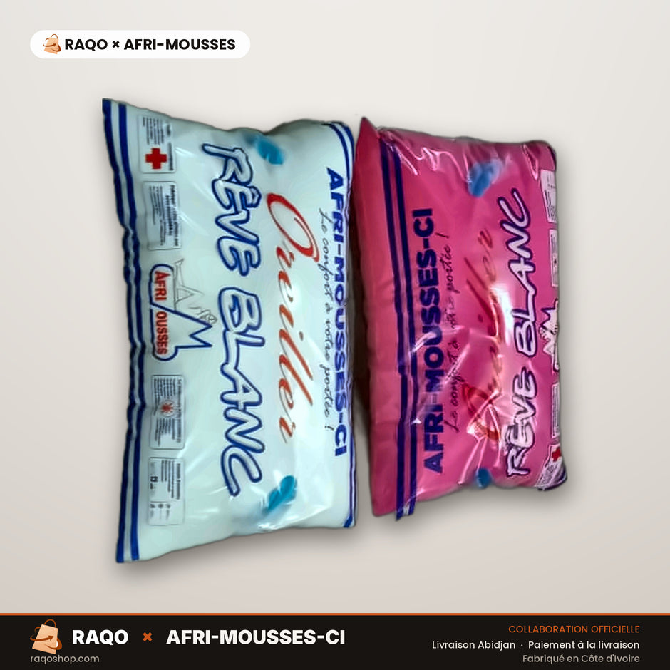 Balle d'Oreillers Rêve Blanc (Lot Gros) – RAQO × Afri-Mousses – détail / autre vue – RAQO Abidjan
