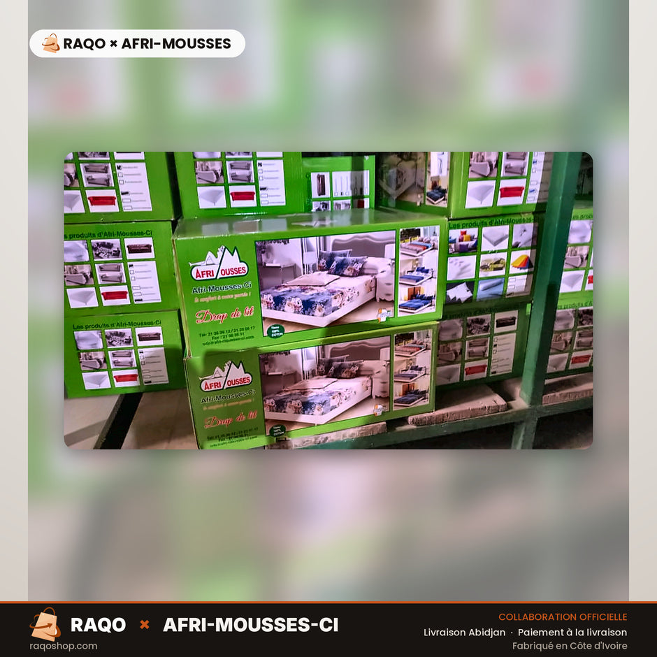 Carton de Draps de Lit (Lot Gros) – RAQO × Afri-Mousses – détail / autre vue – RAQO Abidjan