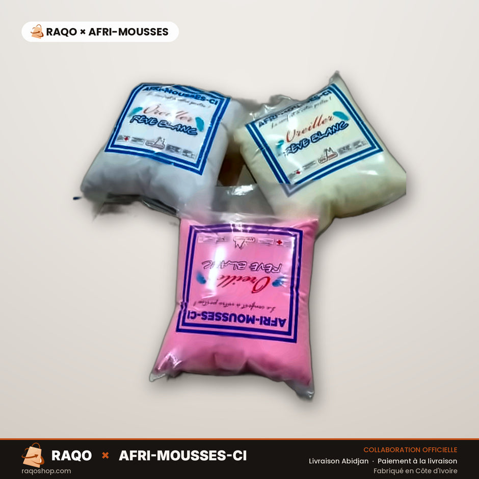 Oreiller Rêve Blanc – RAQO × Afri-Mousses – vue principale – RAQO Abidjan