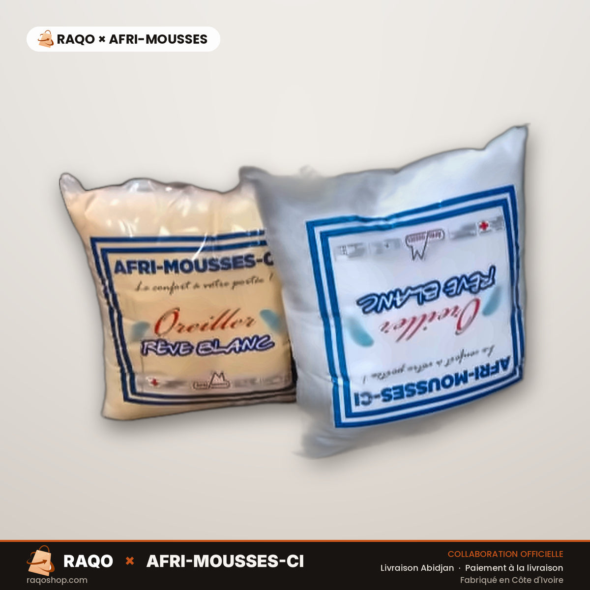 Oreiller Rêve Blanc – RAQO × Afri-Mousses – détail / autre vue – RAQO Abidjan