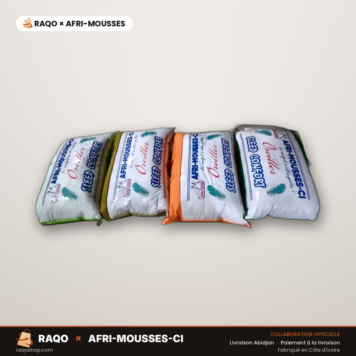 Oreiller Sleep Confort – RAQO × Afri-Mousses – autre angle – RAQO Abidjan
