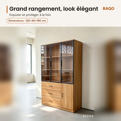 Bibliothèque vitrée WJG03-3 – détail et finitions – RAQO Abidjan