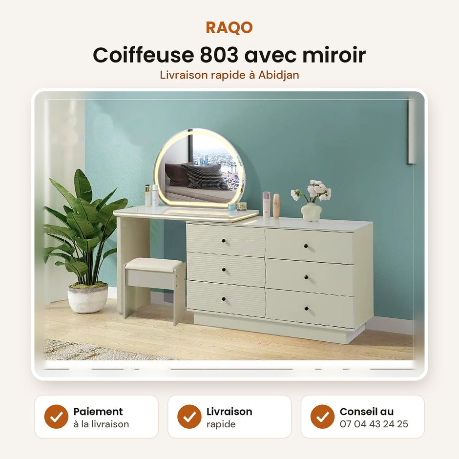 Coiffeuse 803 avec miroir – fiche produit, paiement à la livraison – RAQO Abidjan